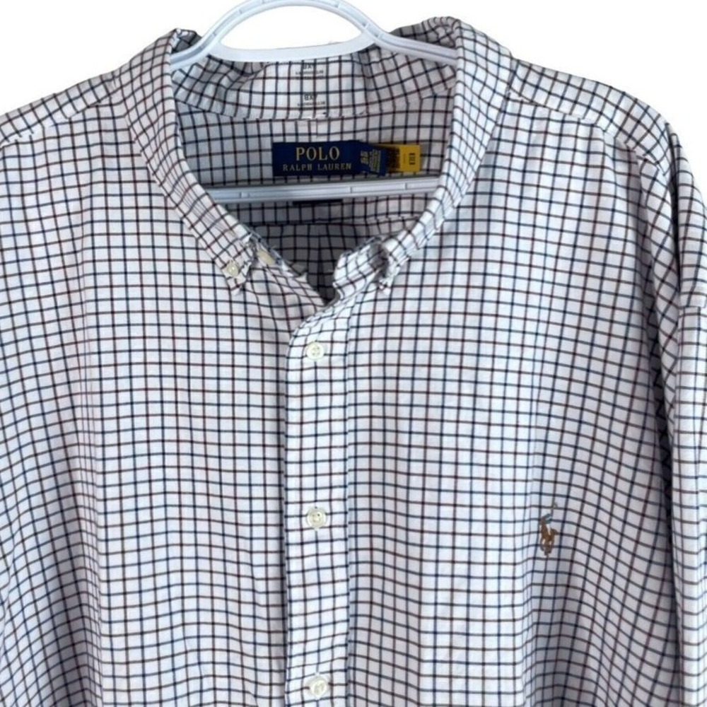 Polo Ralph Lauren Button Down Shirt Mens 4XB White Blue Purple Check Classic Fit